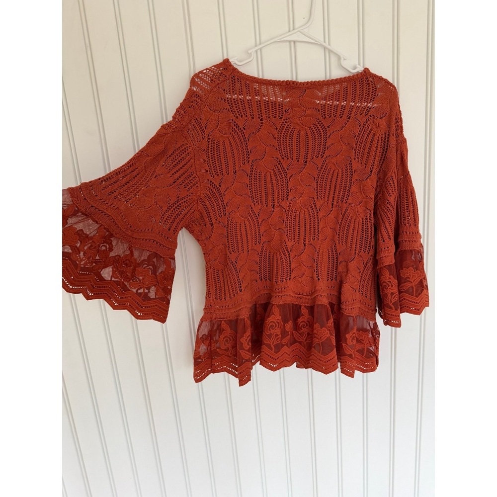 Burnt orange lace crochet blouse coquette western boho cowgirl shirt top fairy